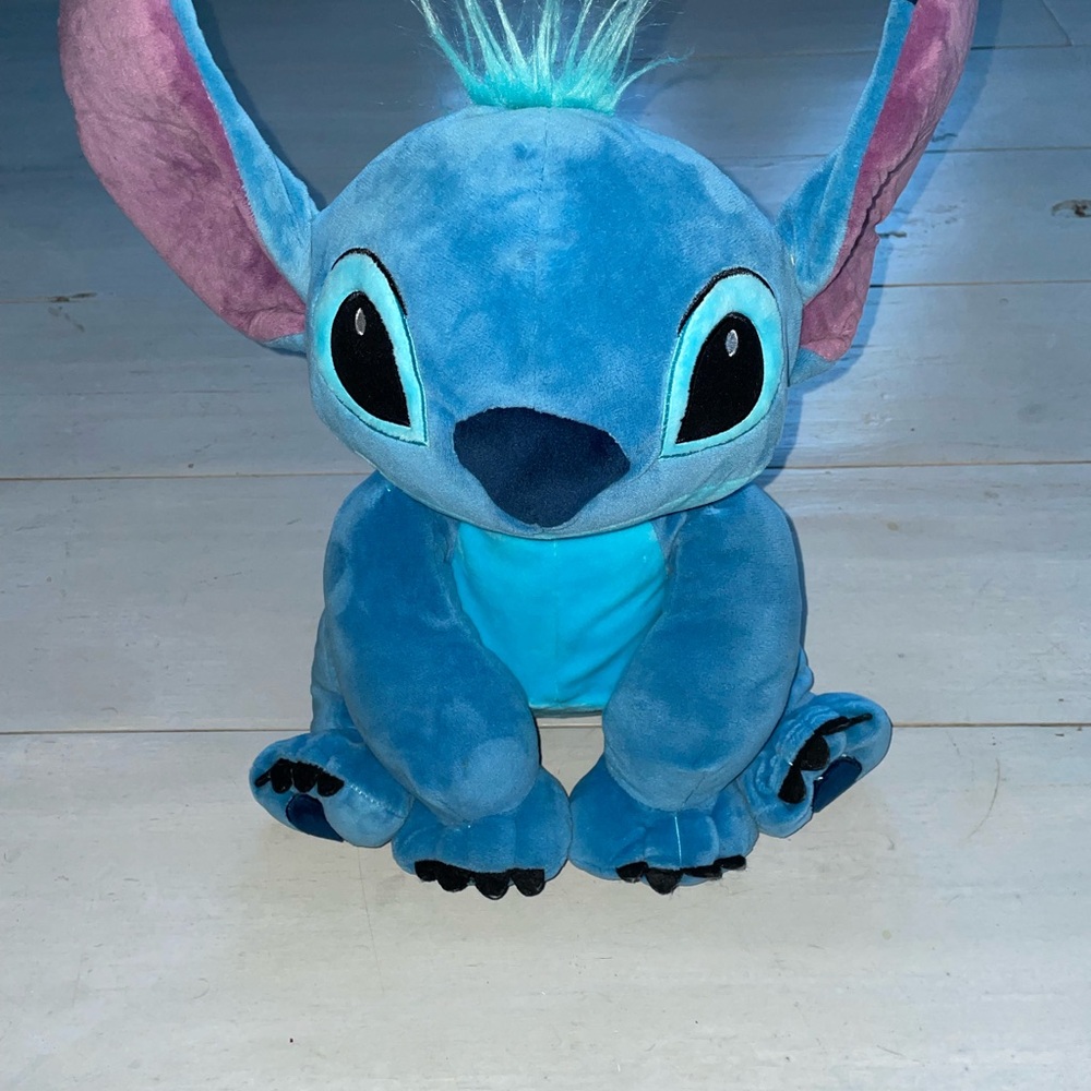 Stitch Disney Blue Purple 18”H Plush Toy Lilo and Stitch Movie Sits Alone Kauai